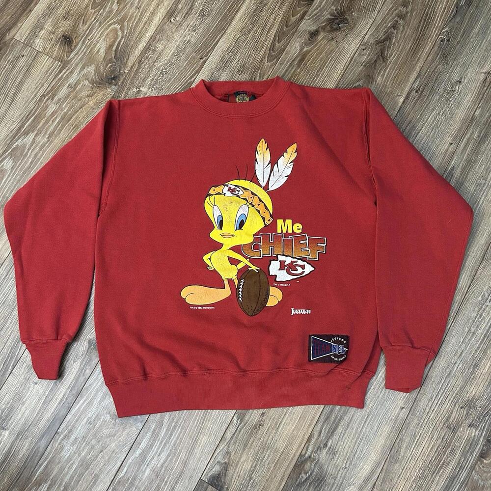 VTG Kansas City Chiefs Looney Tunes Sweatshirt Medium Tweety Jostens 1993 USA